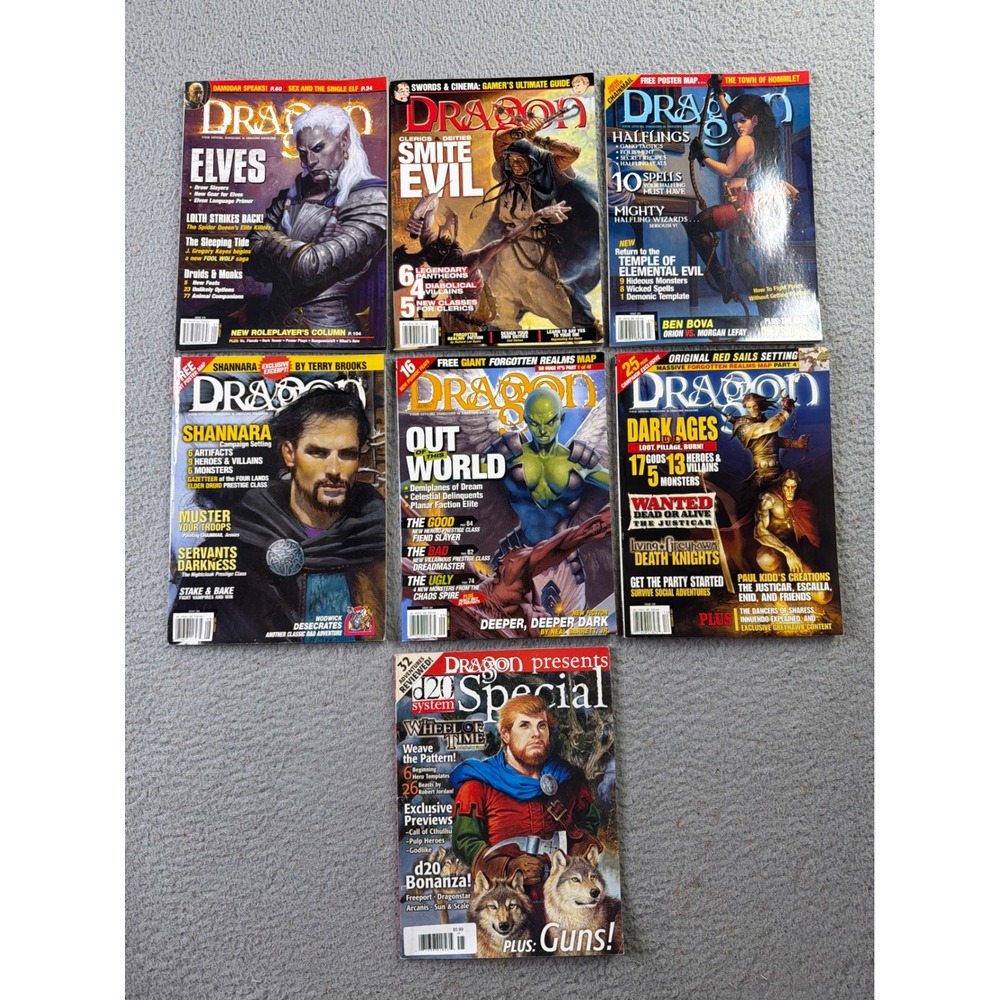 Dragon Magazine 2001 Lot of 7 Dungeons & Dragons D&D 3E d20 Special Shannara